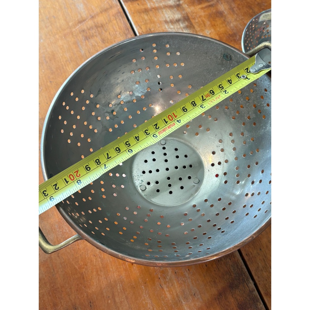 Vintage Copper Colander Set Crowning Touch Korea Strainer Measuring Cup patina - Picture 8 of 8